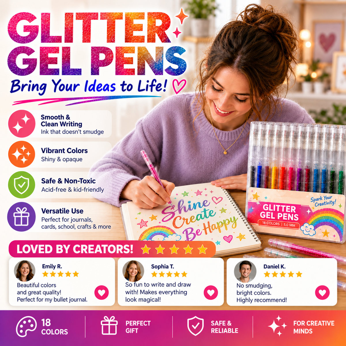 🔥Last Day 50% off🔥Radiant Push-Button Glitter Gel Pen Set🪄