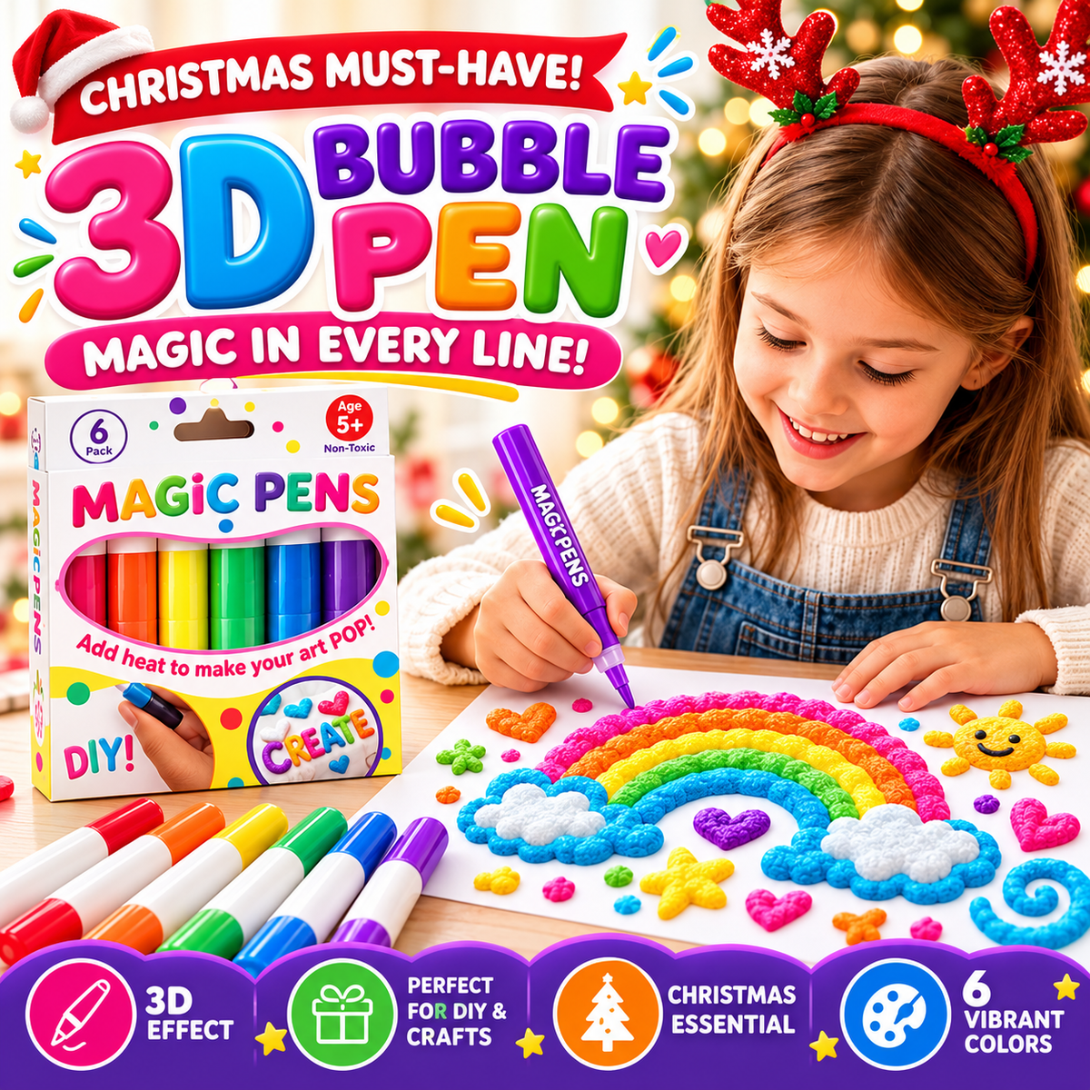 💥LAST DAY BUY 1 GET 1 FREE!!🎁🔮Magic Pen – Draw 3D with one stroke!🎄DIY Bubble Popcorn Drawing Pens