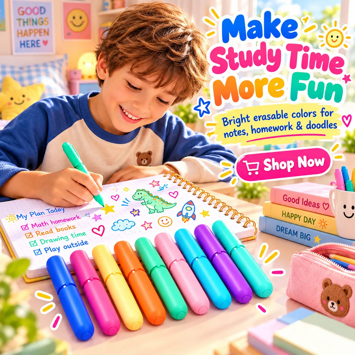 LAST DAY🔥BUY 1 GET 1 FREE ! ✨ 9-Color Erasable Gel Pen Set — Multiple Styles Available